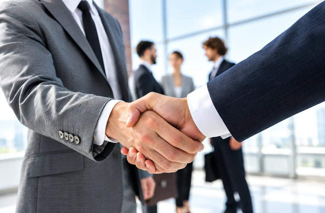 Two business partners shaking hands
